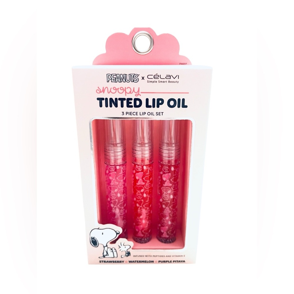 Celavi Snoopy Tinted Lip Oil Trio - Strawberry, Watermelon, Purple Pitaya